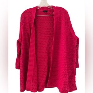 Fuchsia Pink Open Cardigan Cable Knit Sweater 100% Cotton Size 3X Petite